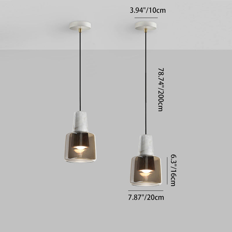 Contemporary Scandinavian Cylinder Marble Glass 1-Light Pendant Light For Bedroom