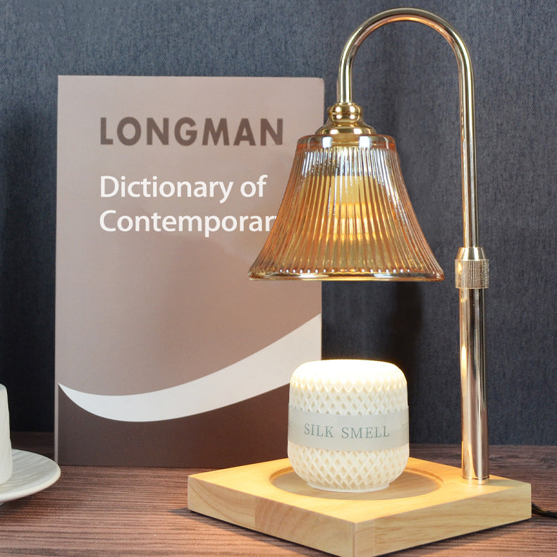 Modern Minimalist Round Cone Trapezoid Iron Wood Glass 1-Light Melting Wax Table Lamp For Bedroom