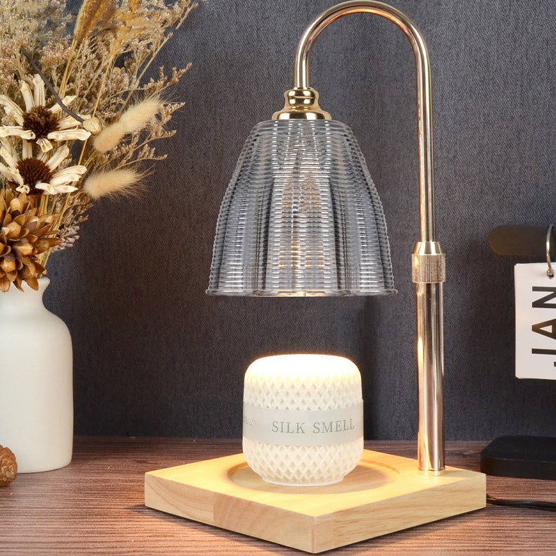Modern Minimalist Round Cone Trapezoid Iron Wood Glass 1-Light Melting Wax Table Lamp For Bedroom