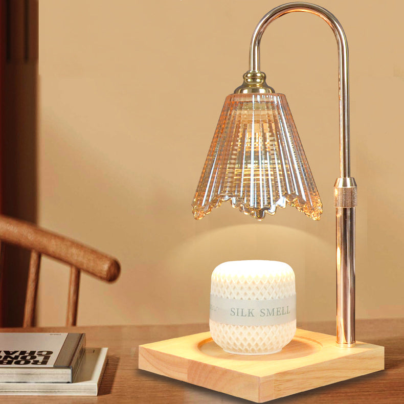 Modern Minimalist Round Cone Trapezoid Iron Wood Glass 1-Light Melting Wax Table Lamp For Bedroom