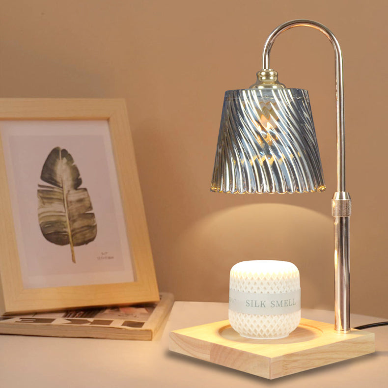 Modern Minimalist Round Cone Trapezoid Iron Wood Glass 1-Light Melting Wax Table Lamp For Bedroom