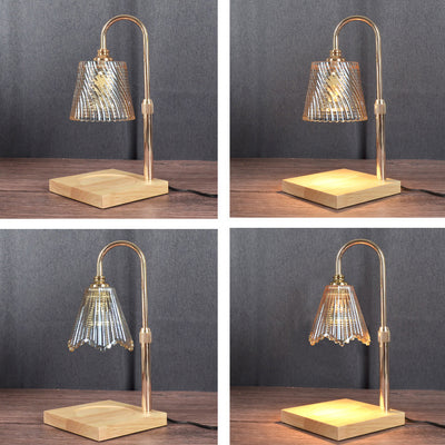 Modern Minimalist Round Cone Trapezoid Iron Wood Glass 1-Light Melting Wax Table Lamp For Bedroom