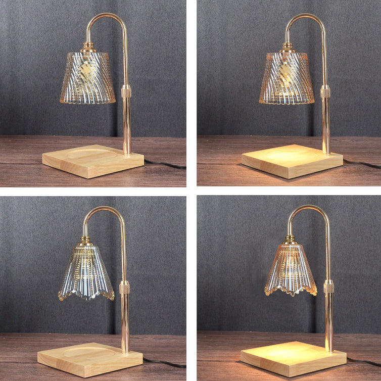 Modern Minimalist Round Cone Trapezoid Iron Wood Glass 1-Light Melting Wax Table Lamp For Bedroom