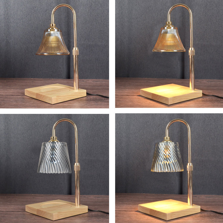 Modern Minimalist Round Cone Trapezoid Iron Wood Glass 1-Light Melting Wax Table Lamp For Bedroom