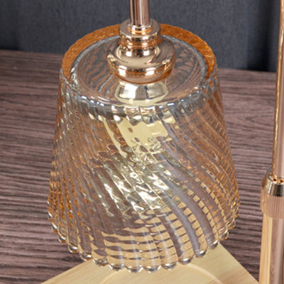 Modern Minimalist Round Cone Trapezoid Iron Wood Glass 1-Light Melting Wax Table Lamp For Bedroom