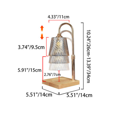 Modern Minimalist Round Cone Trapezoid Iron Wood Glass 1-Light Melting Wax Table Lamp For Bedroom