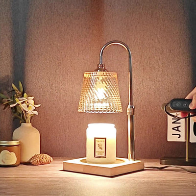 Modern Minimalist Round Cone Trapezoid Iron Wood Glass 1-Light Melting Wax Table Lamp For Bedroom