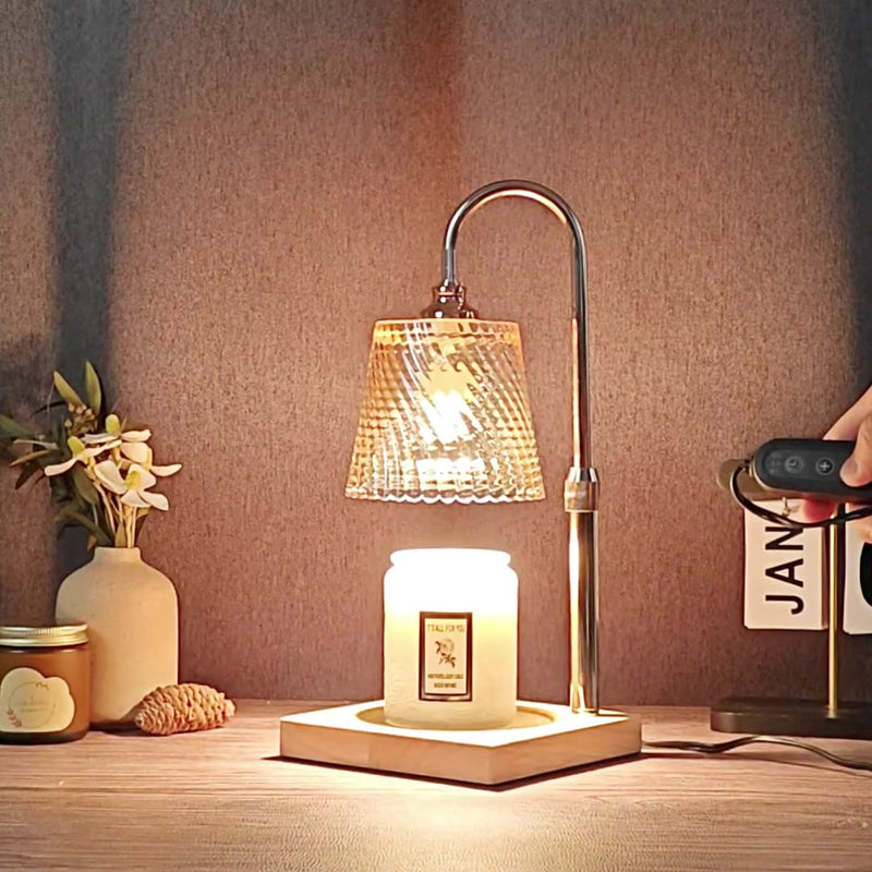 Modern Minimalist Round Cone Trapezoid Iron Wood Glass 1-Light Melting Wax Table Lamp For Bedroom