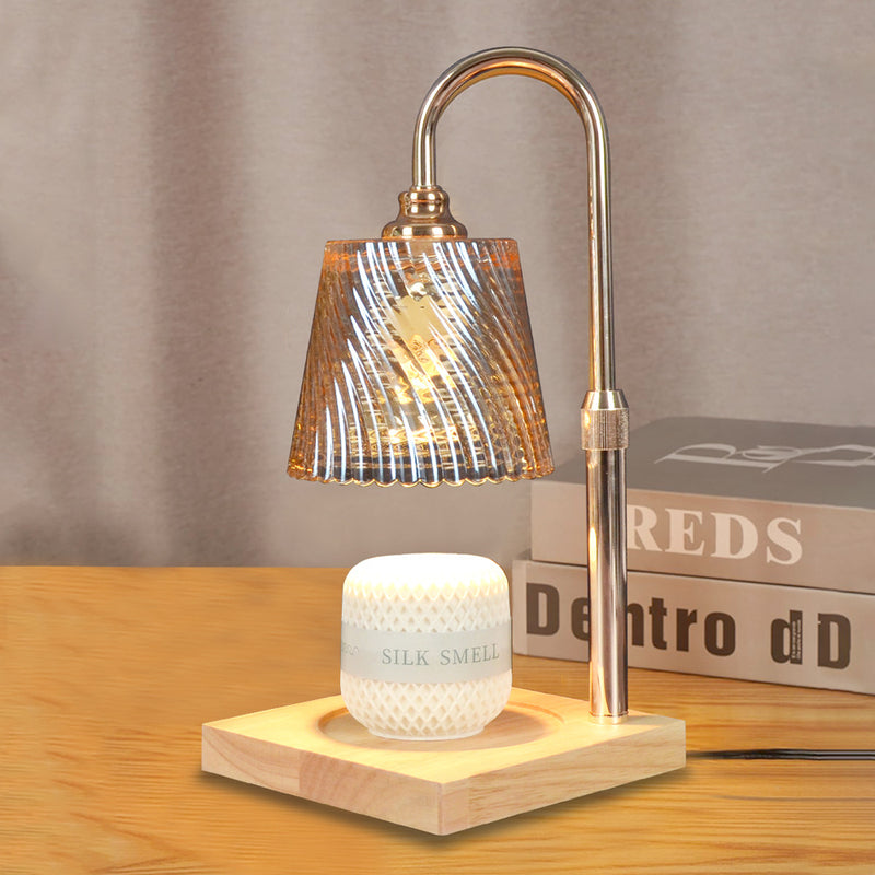 Modern Minimalist Round Cone Trapezoid Iron Wood Glass 1-Light Melting Wax Table Lamp For Bedroom