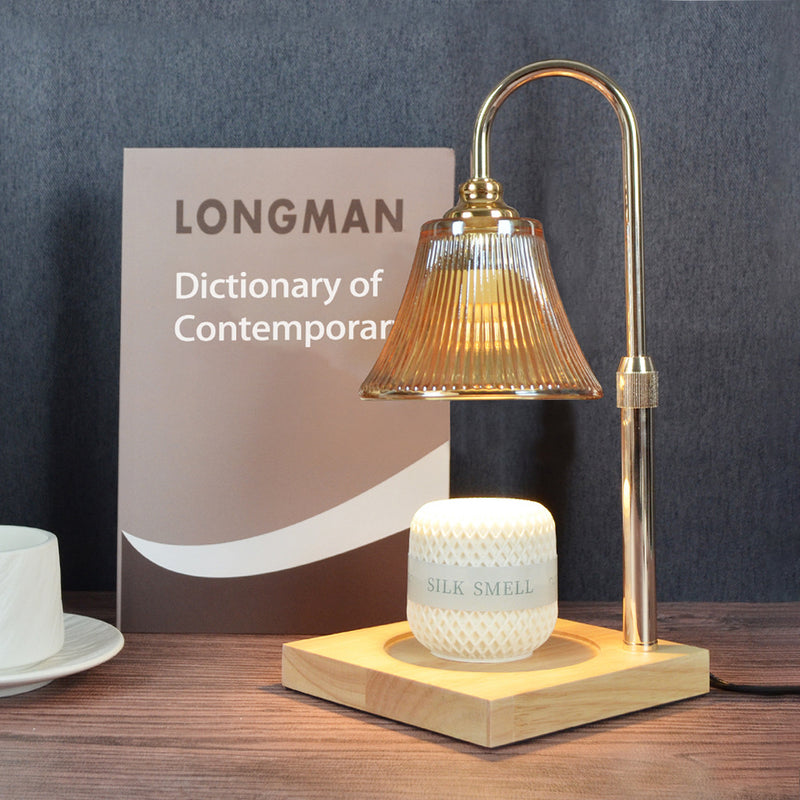 Modern Minimalist Round Cone Trapezoid Iron Wood Glass 1-Light Melting Wax Table Lamp For Bedroom