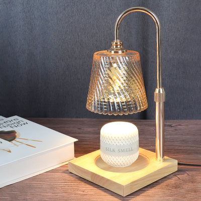 Modern Minimalist Round Cone Trapezoid Iron Wood Glass 1-Light Melting Wax Table Lamp For Bedroom