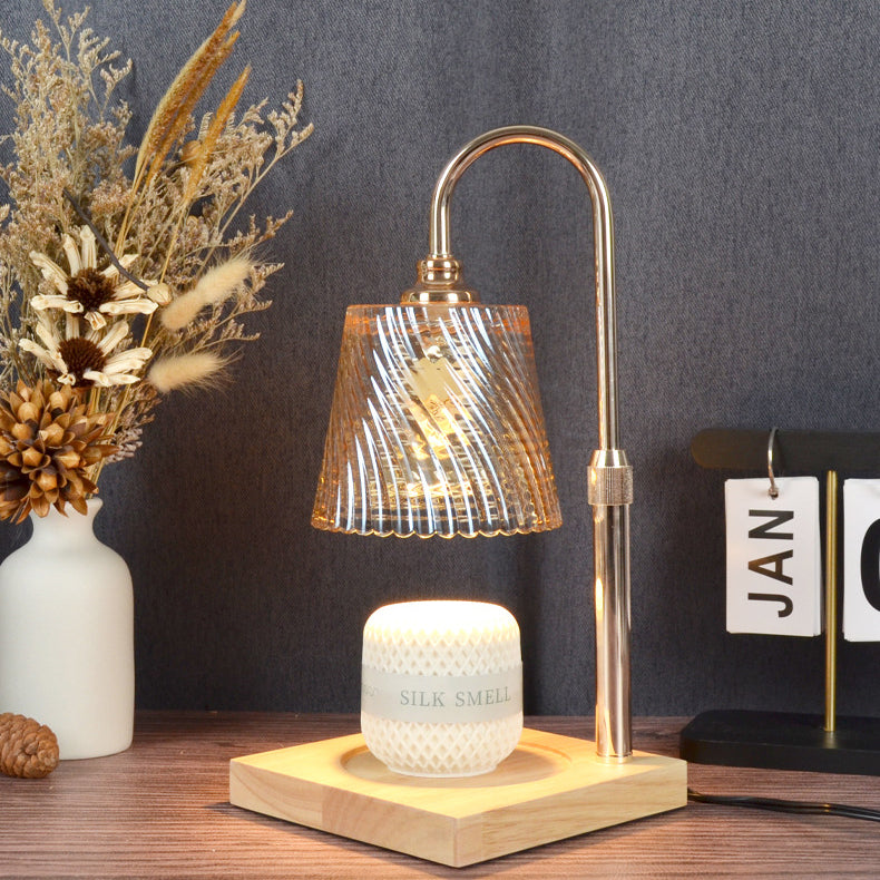 Modern Minimalist Round Cone Trapezoid Iron Wood Glass 1-Light Melting Wax Table Lamp For Bedroom