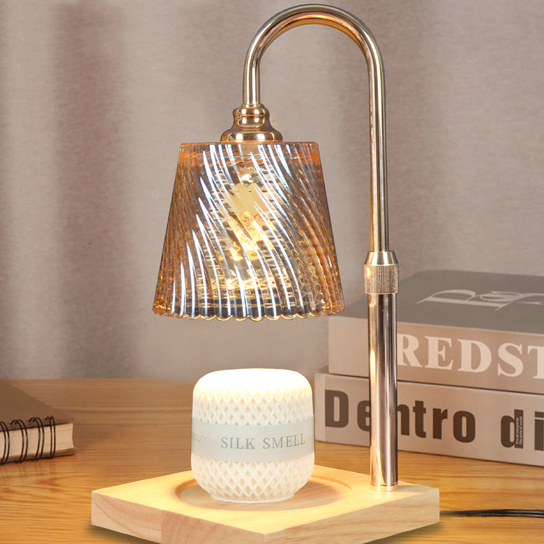 Modern Minimalist Round Cone Trapezoid Iron Wood Glass 1-Light Melting Wax Table Lamp For Bedroom