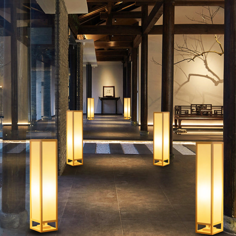 Traditional Japanese Square Rectangle Wood Acrylic 1-Light Standing Floor Lamp For Living Room