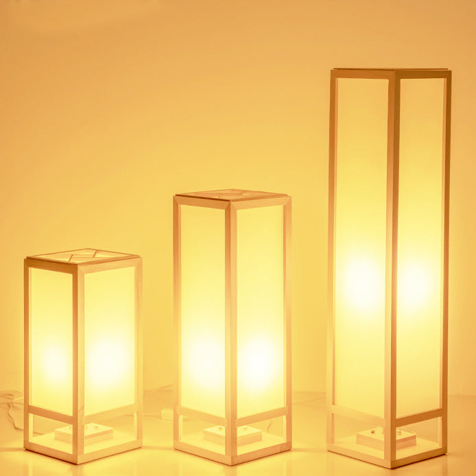 Traditional Japanese Square Rectangle Wood Acrylic 1-Light Standing Floor Lamp For Living Room