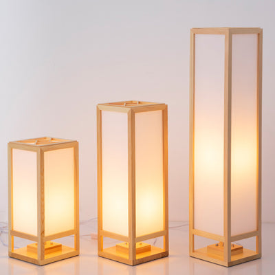 Traditional Japanese Square Rectangle Wood Acrylic 1-Light Standing Floor Lamp For Living Room