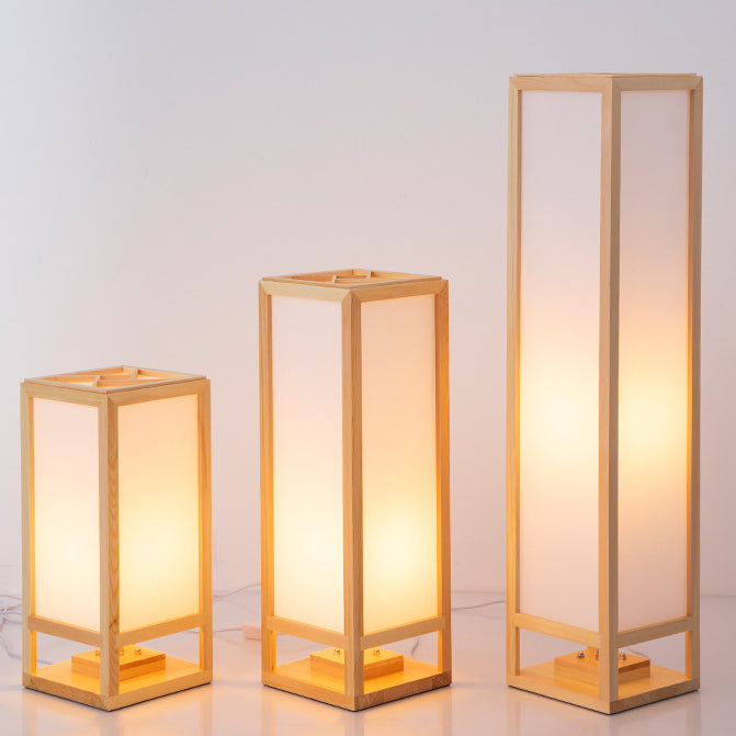 Traditional Japanese Square Rectangle Wood Acrylic 1-Light Standing Floor Lamp For Living Room