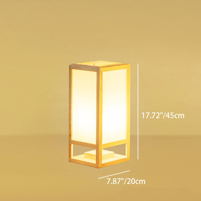 Traditional Japanese Square Rectangle Wood Acrylic 1-Light Standing Floor Lamp For Living Room