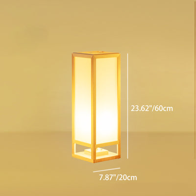 Traditional Japanese Square Rectangle Wood Acrylic 1-Light Standing Floor Lamp For Living Room
