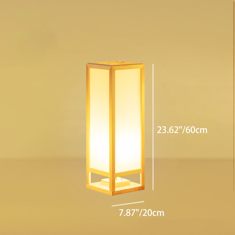 Traditional Japanese Square Rectangle Wood Acrylic 1-Light Standing Floor Lamp For Living Room