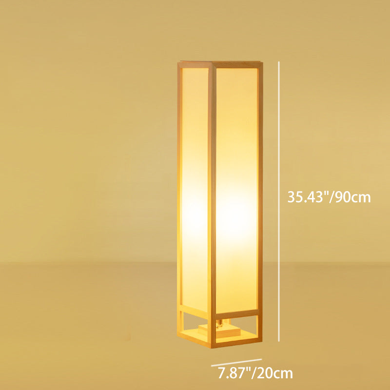 Traditional Japanese Square Rectangle Wood Acrylic 1-Light Standing Floor Lamp For Living Room