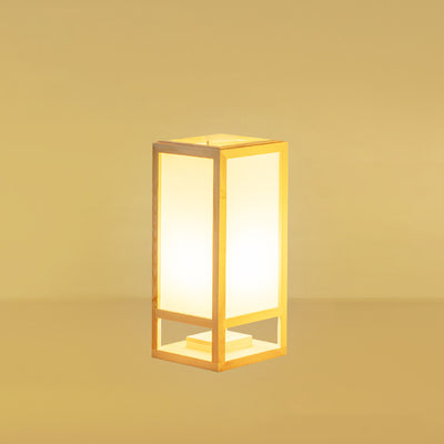 Traditional Japanese Square Rectangle Wood Acrylic 1-Light Standing Floor Lamp For Living Room