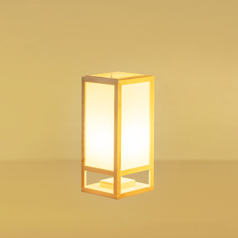 Traditional Japanese Square Rectangle Wood Acrylic 1-Light Standing Floor Lamp For Living Room