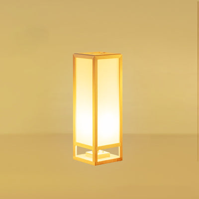 Traditional Japanese Square Rectangle Wood Acrylic 1-Light Standing Floor Lamp For Living Room