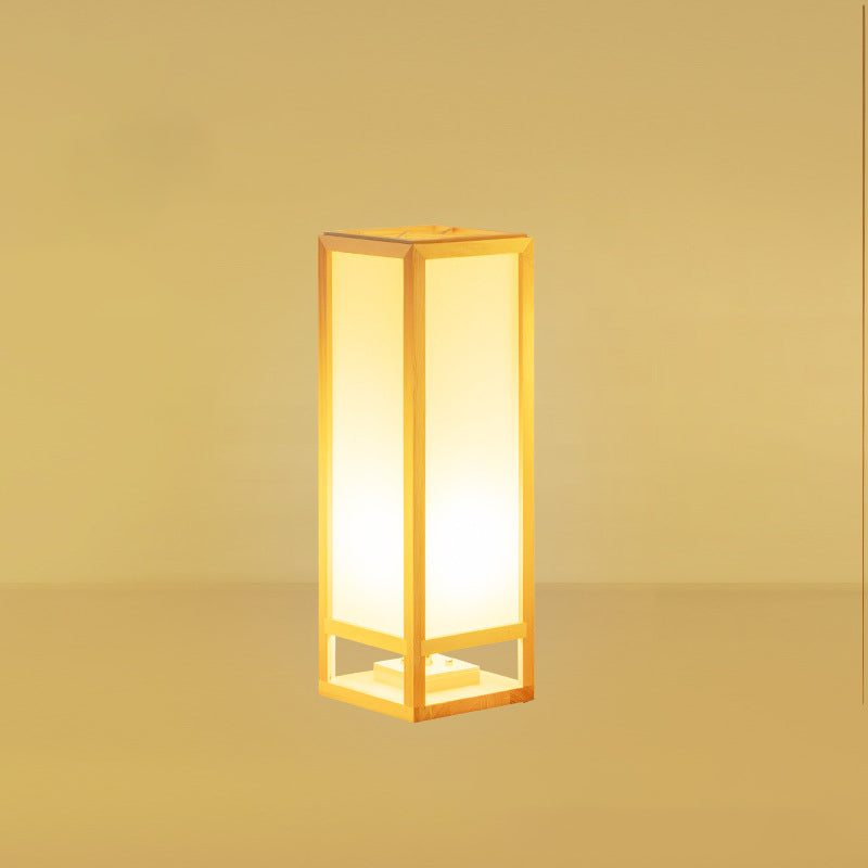 Traditional Japanese Square Rectangle Wood Acrylic 1-Light Standing Floor Lamp For Living Room