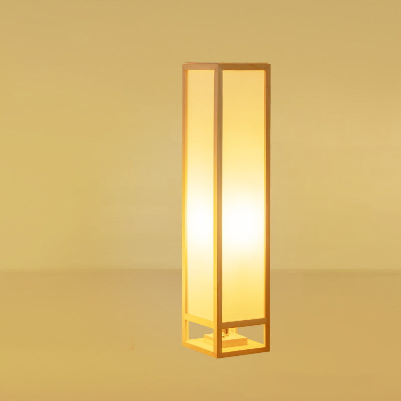 Traditional Japanese Square Rectangle Wood Acrylic 1-Light Standing Floor Lamp For Living Room