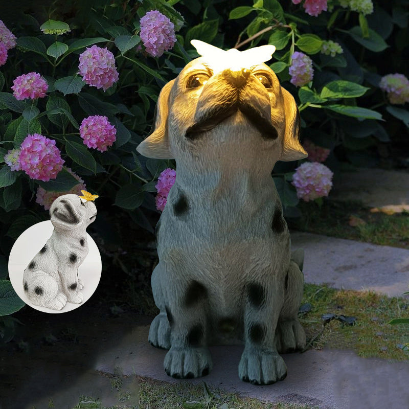Contemporary Creative Solar Waterproof Puppy Butterfly Resin LED Outdoor Light For Patio