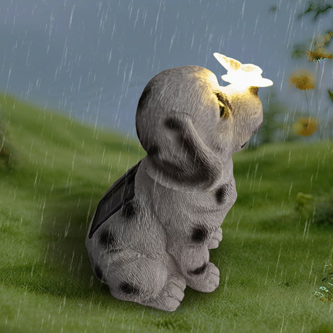 Contemporary Creative Solar Waterproof Puppy Butterfly Resin LED Outdoor Light For Patio