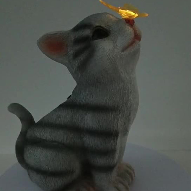 Contemporary Creative Solar Waterproof Cat Butterfly Resin LED Outdoor Light For Patio