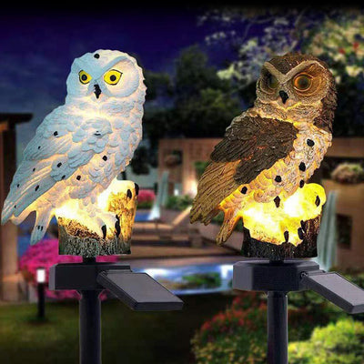 Contemporary Creative Solar Waterproof Owl Resin LED Outdoor Light For Patio