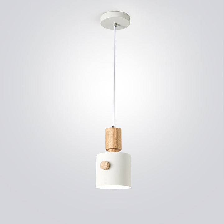 Moderne skandinavische Macaron-Pendelleuchte aus Eisen und Massivholz in runder Zylinderform, 1-flammig, für das Schlafzimmer 