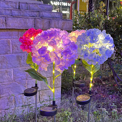 ضوء خارجي LED من الفولاذ المقاوم للصدأ PVC مستدير مقاوم للماء بتصميم عصري إبداعي على شكل أزهار الهدرانج للحديقة 