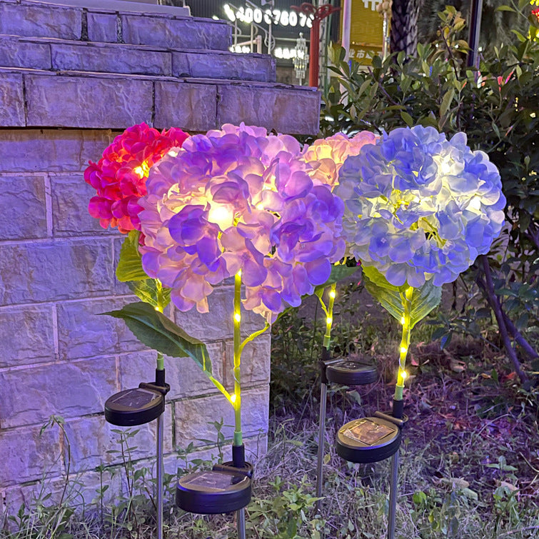ضوء خارجي LED من الفولاذ المقاوم للصدأ PVC مستدير مقاوم للماء بتصميم عصري إبداعي على شكل أزهار الهدرانج للحديقة 