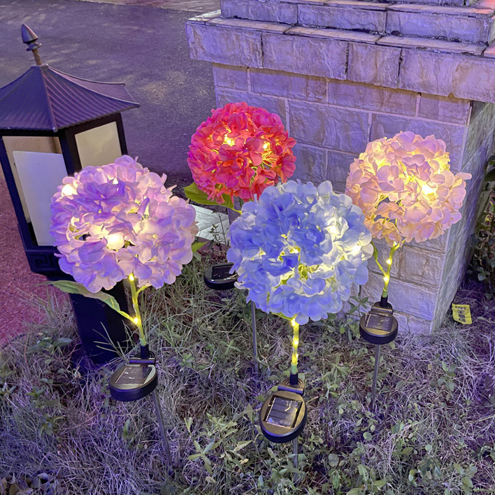 Lumière extérieure LED en acier inoxydable PVC ronde hortensia étanche solaire créative contemporaine pour jardin 