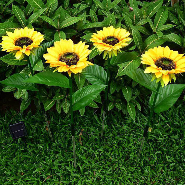 Contemporary Creative Solar Waterproof Sunflower Silk ABS Stainless Steel LED Outdoor Light For Garden