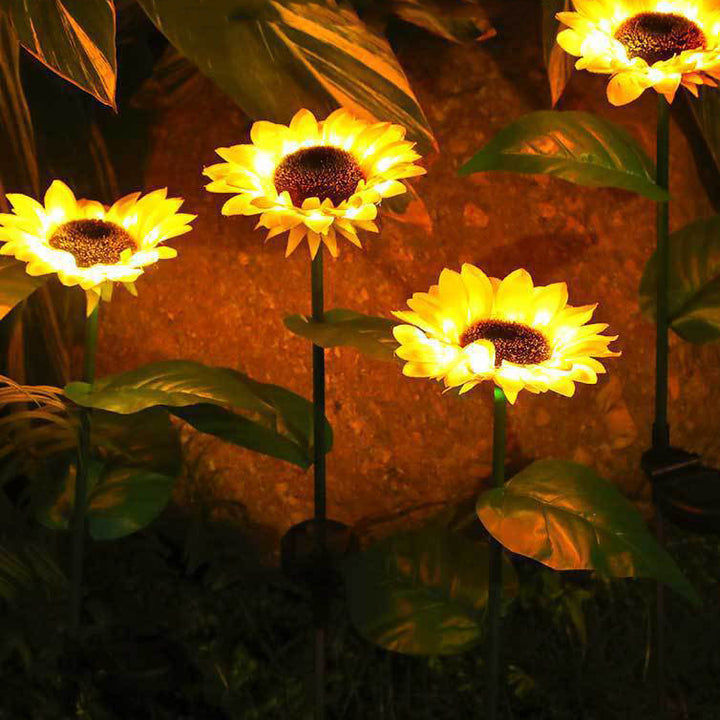 Contemporary Creative Solar Waterproof Sunflower Silk ABS Stainless Steel LED Outdoor Light For Garden