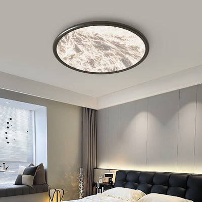 Modern Minimalist Moon Round Dome Aluminum Iron Acrylic LED Flush Mount Ceiling Light For Bedroom