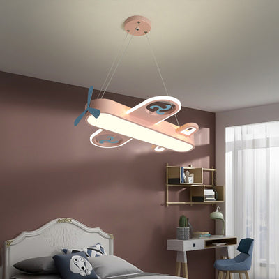 Contemporary Creative Cartoon Kids Airplane Shape Iron Acrylic LED Chandelier For Bedroom