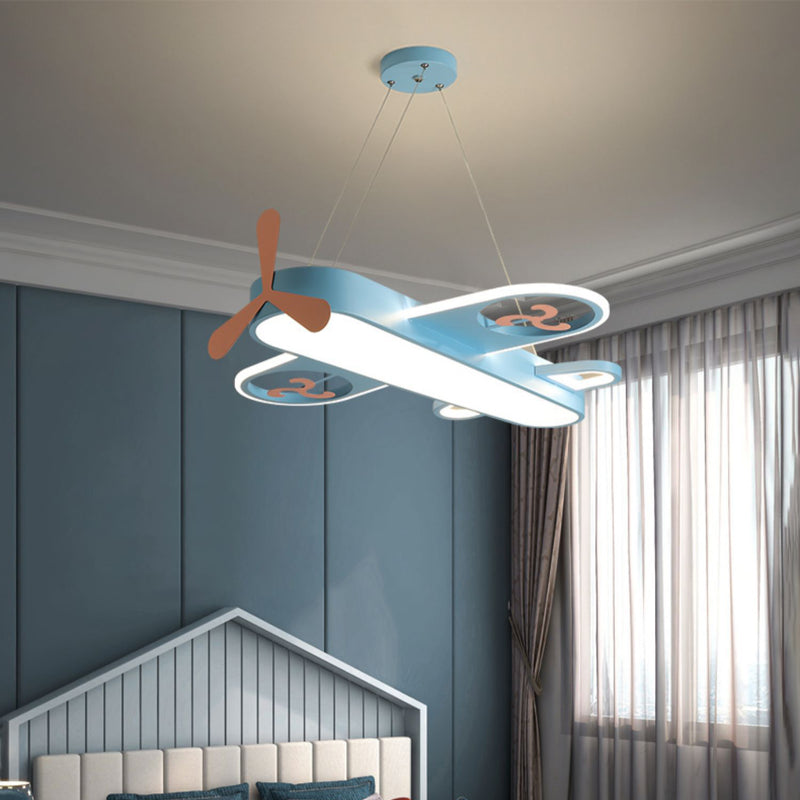 Contemporary Creative Cartoon Kids Airplane Shape Iron Acrylic LED Chandelier For Bedroom