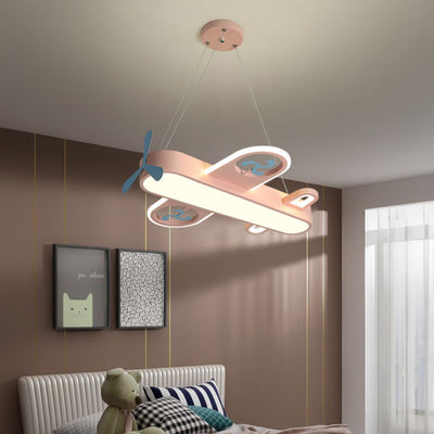 Contemporary Creative Cartoon Kids Airplane Shape Iron Acrylic LED Chandelier For Bedroom