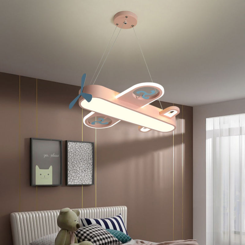 Contemporary Creative Cartoon Kids Airplane Shape Iron Acrylic LED Chandelier For Bedroom