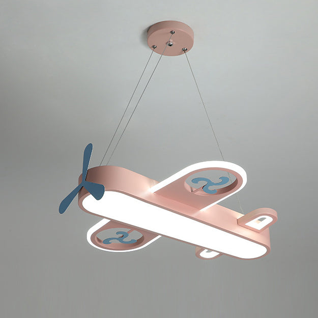 Contemporary Creative Cartoon Kids Airplane Shape Iron Acrylic LED Chandelier For Bedroom