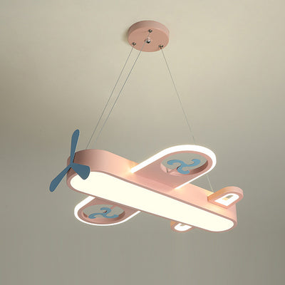 Contemporary Creative Cartoon Kids Airplane Shape Iron Acrylic LED Chandelier For Bedroom