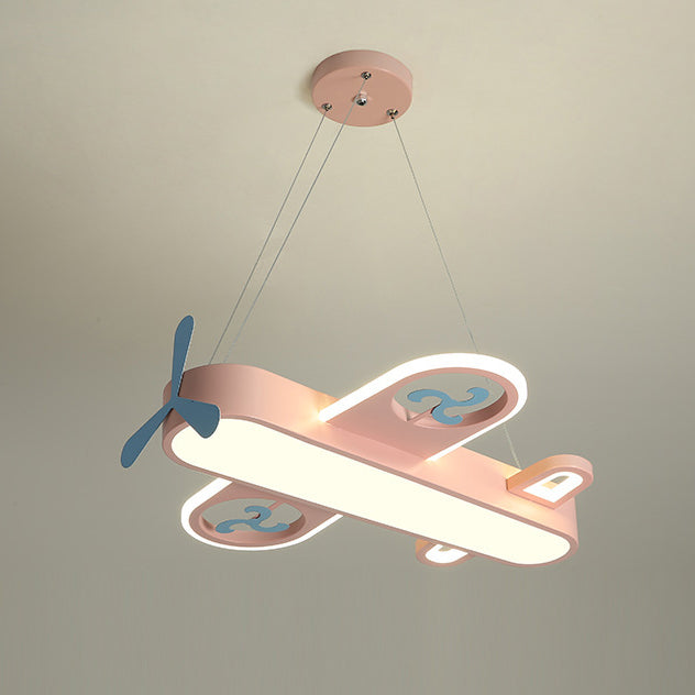 Contemporary Creative Cartoon Kids Airplane Shape Iron Acrylic LED Chandelier For Bedroom