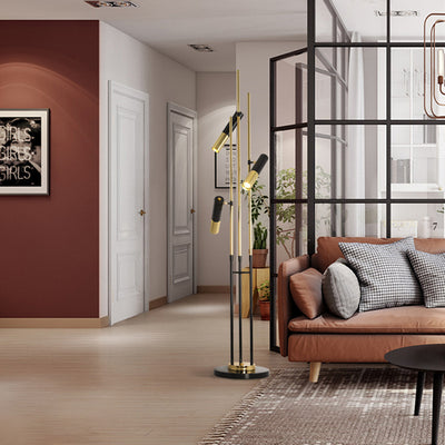 Moderne minimalistische lineare Zylinder-Hardware Aluminium 3-Licht-Spotlight Stehlampe für das Wohnzimmer 