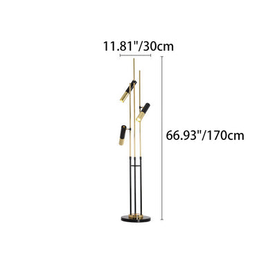 Moderne minimalistische lineare Zylinder-Hardware Aluminium 3-Licht-Spotlight Stehlampe für das Wohnzimmer 